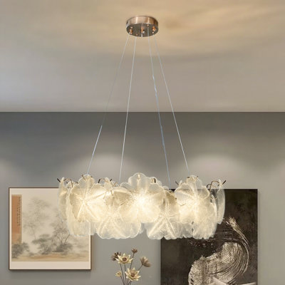 French Luxury Snowflake Chandelier, 8-light E12 With 3-color Bulbs, Copper Finish Glass Pendant Light For Dining & Living Room