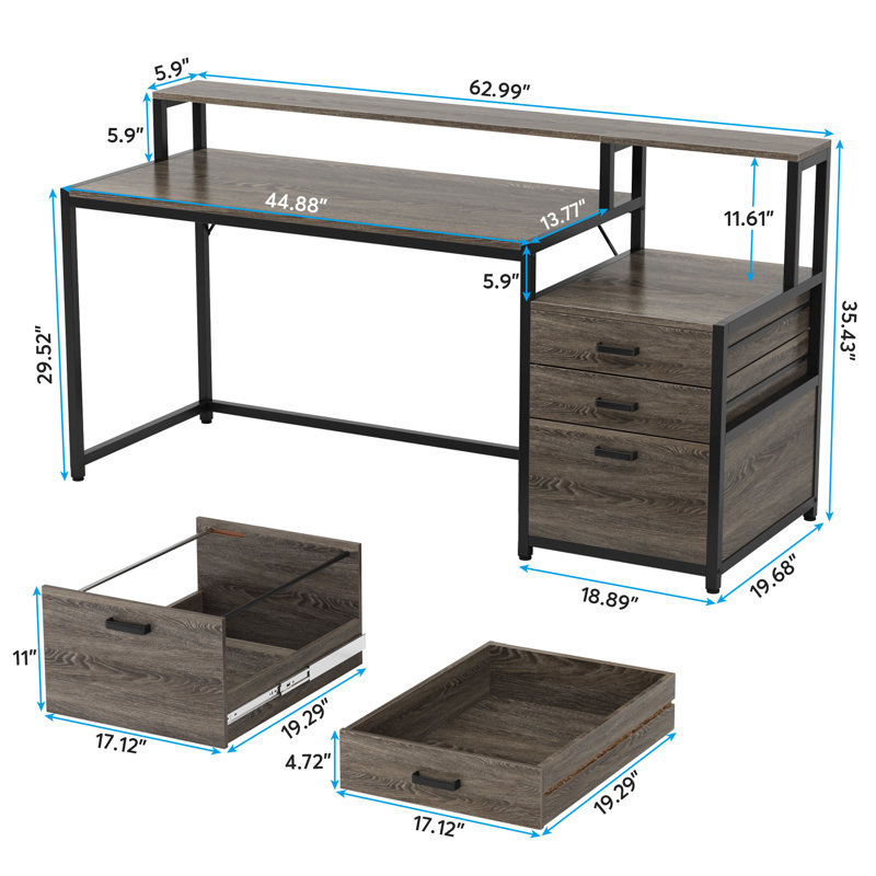 Metal Base Computer Desk, Grey, Black/Grey