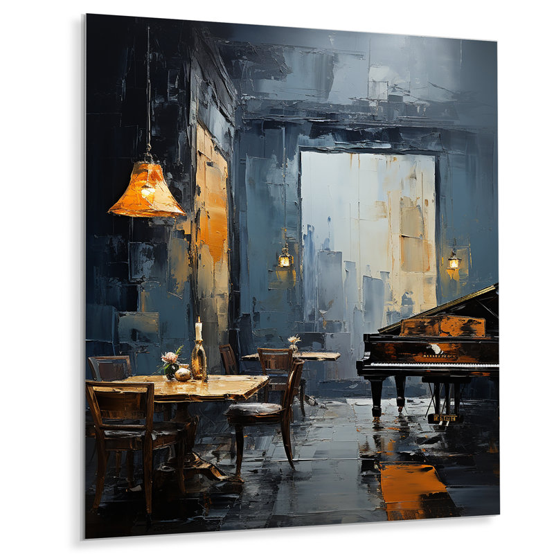 Jaune et gris Jazz Cafe Melody 4 - musique Jazz, art mural en métal, H 32 po x l 24 po x P 1 po