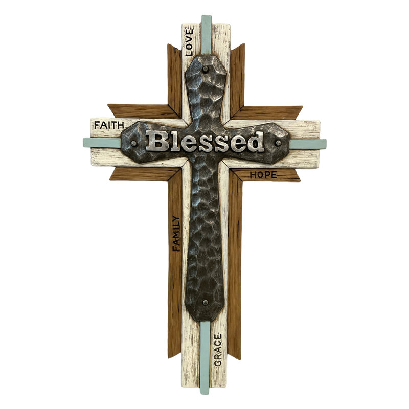Polyresin Inspirational Message Layered Hammered Blessed Religious Hanging Wall Cross Décor