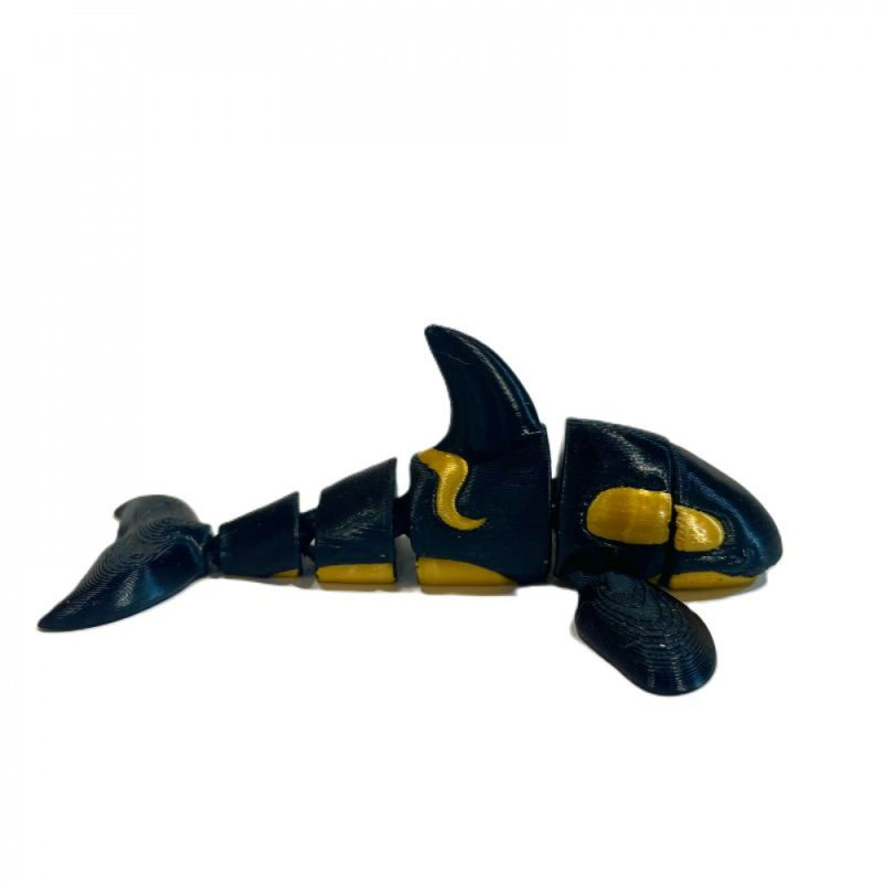 3D Printed And Whale Figurine, Black/Gold, 1.5" H x 1" W x 4" D