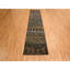 2'6"x11' Black Sari Silk and Wool Striae Design Hand Knotted Runner Rug G76206