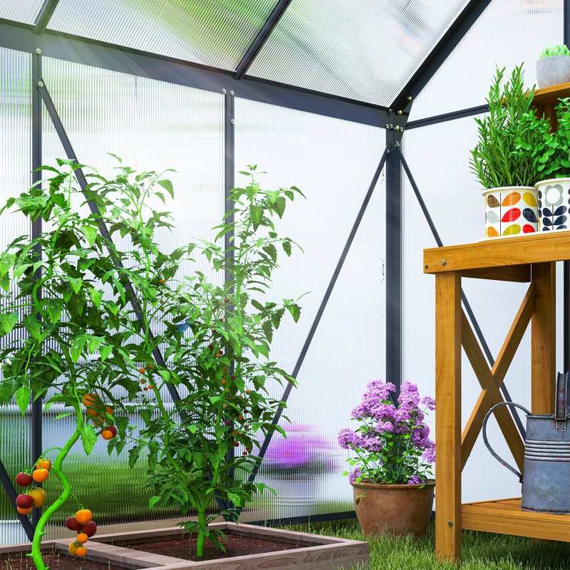 Outsunny Polycarbonate Greenhouse Walk-In Sliding Door, 200cm H x 190cm W x 190cm D, Grey