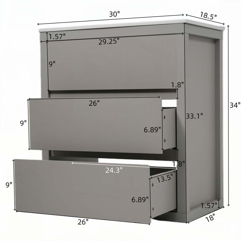 Meuble-lavabo 30 po avec lavabo en céramique et 2 tiroirs pleine extension, Gris
