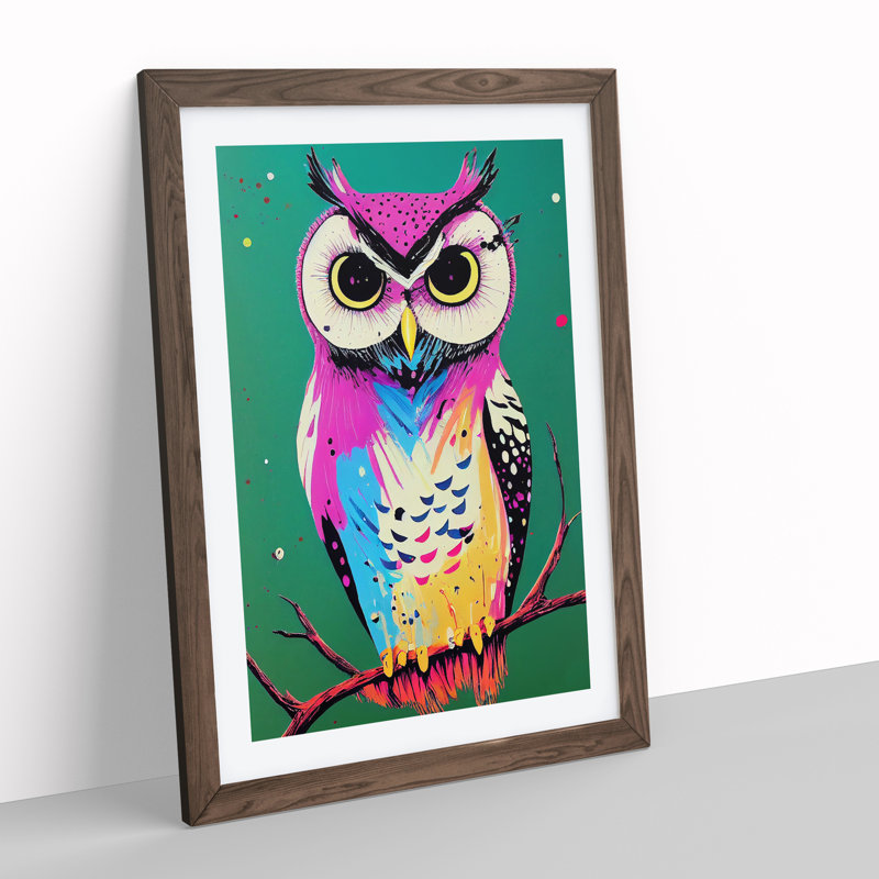 XV1022-4102X Splashed Owl No.1 - Single Picture Frame Painting, 46cm H x 34cm W x 2cm D, Walnut