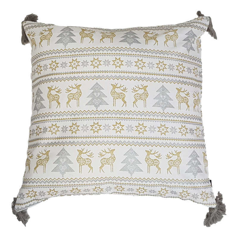 Hiram Christmas Geometric Square Throw Cushion, Grey/Gold