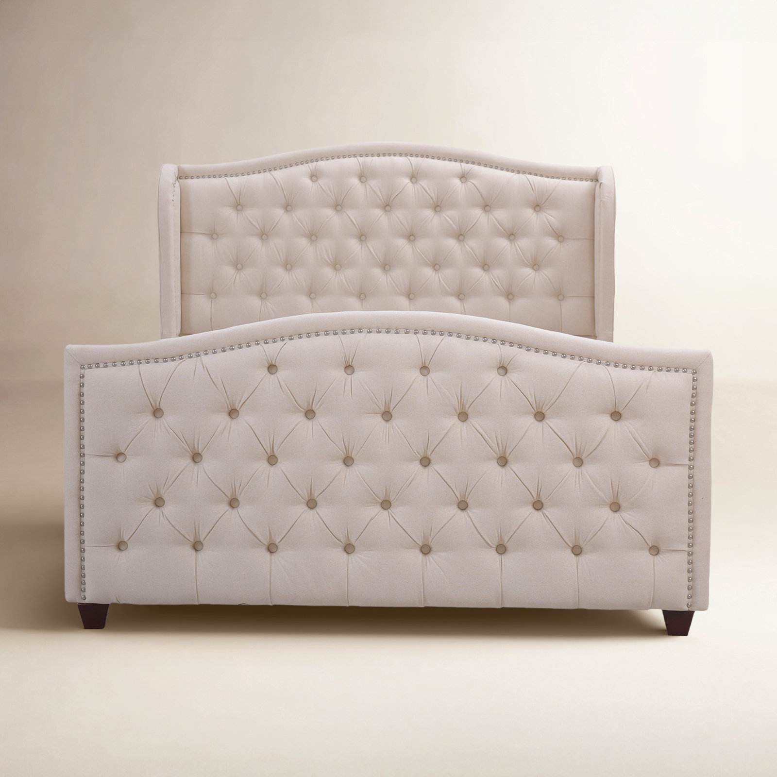 Coleman Upholstered Wingback Bed, King, Sky Neutral Beige Velvet