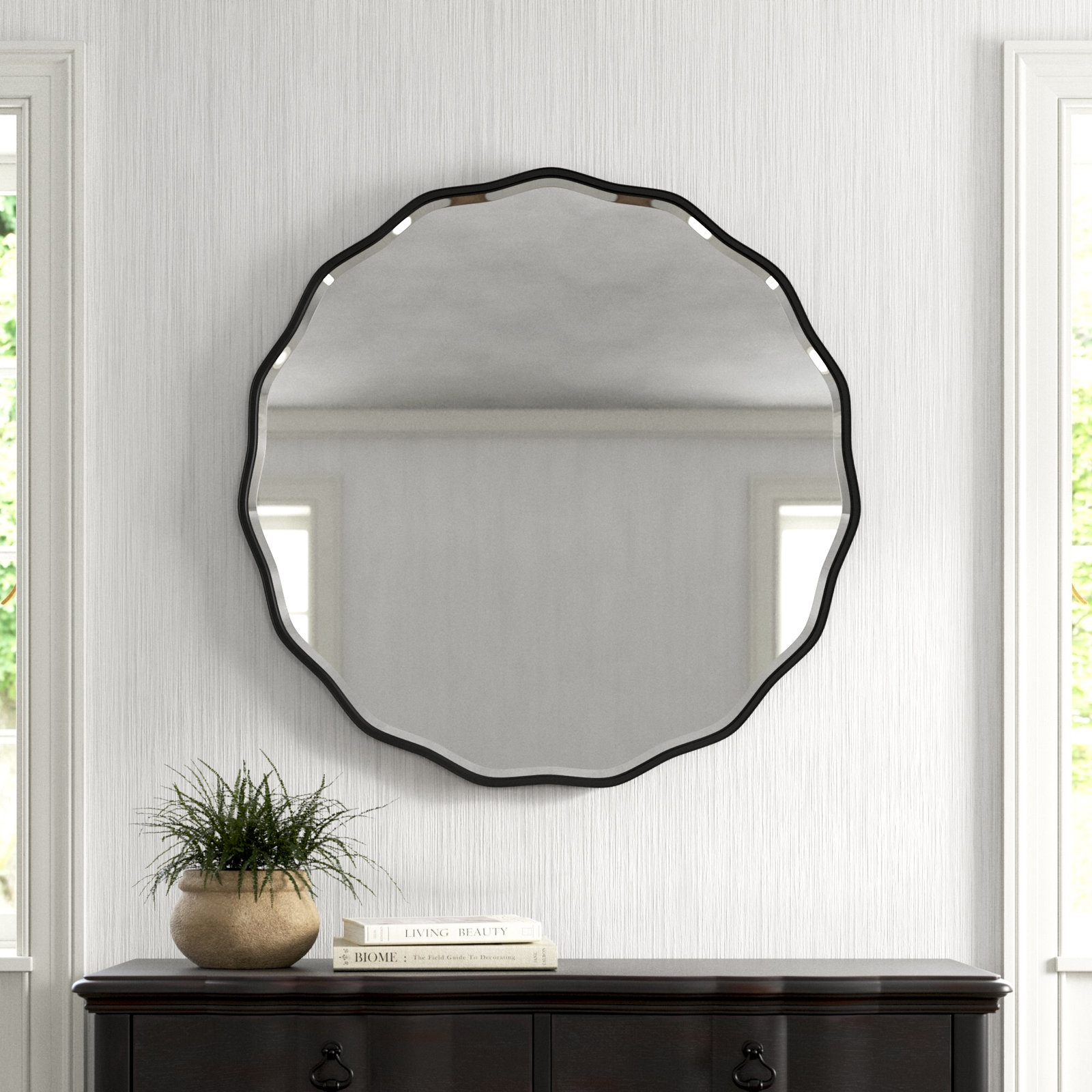 Wilmot 42" Beveled Accent Mirror, Satin Black