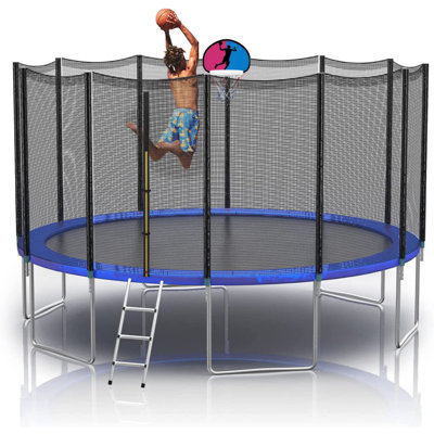 YAKEY Round Backyard Trampoline with Safety Enclosure