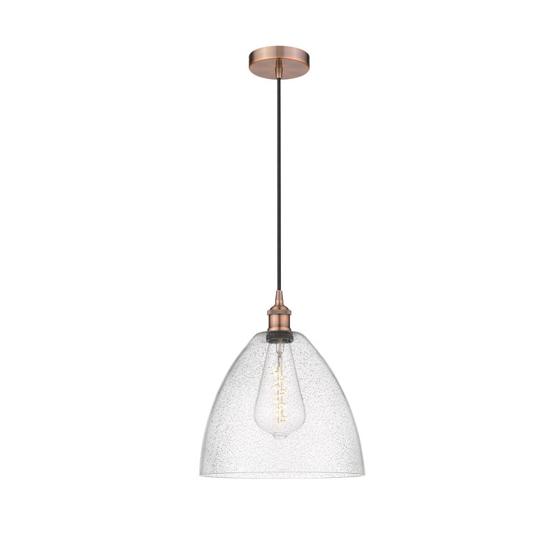 Luminaire suspendu en forme de dôme à 1 lumière Bluford, H 13,75 po x l 12 po x P 12 po, Cuivre antique