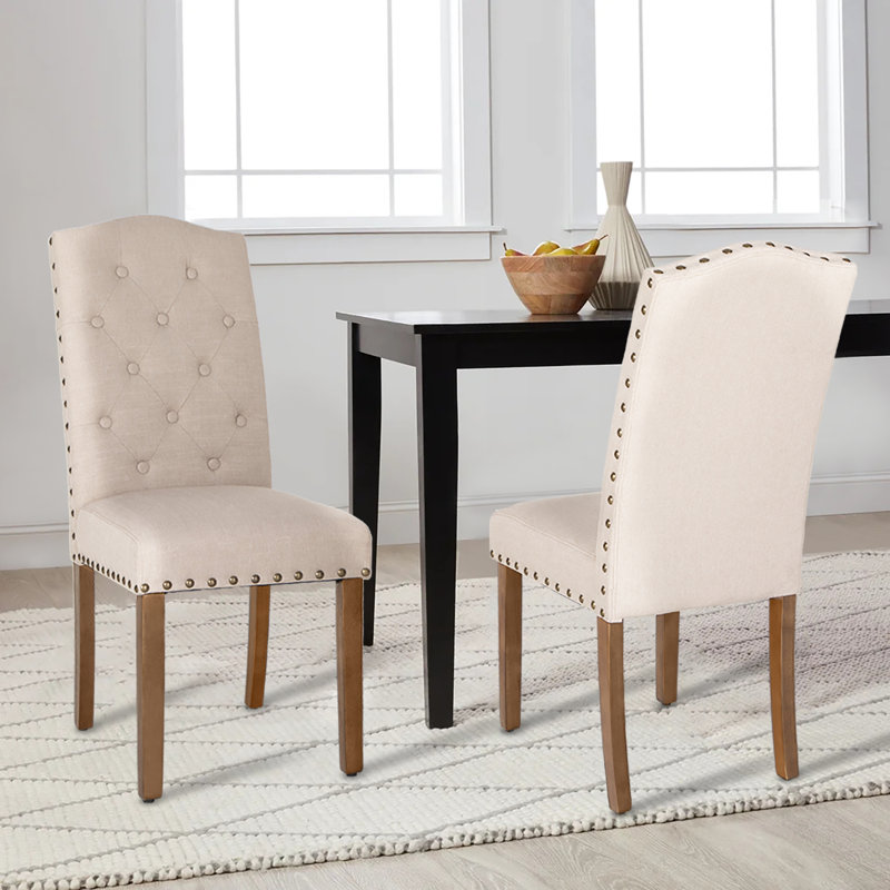 Chaise capitonnée rembourrée à dossier solide, Beige, Brun