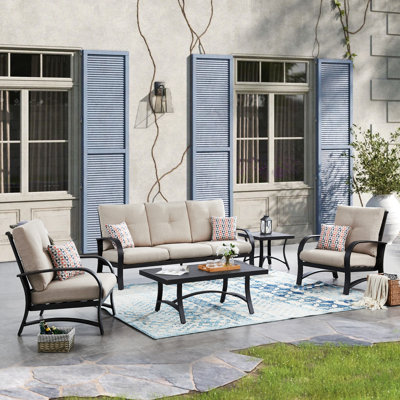 Aleston 5 Pieces Outdoor/Indoor Aluminum Patio Conversation Seating Group With Sunbrella Cushions For 5 Person -  Lark Manor™, A9520AEB558640A2B878CC28461F5D87