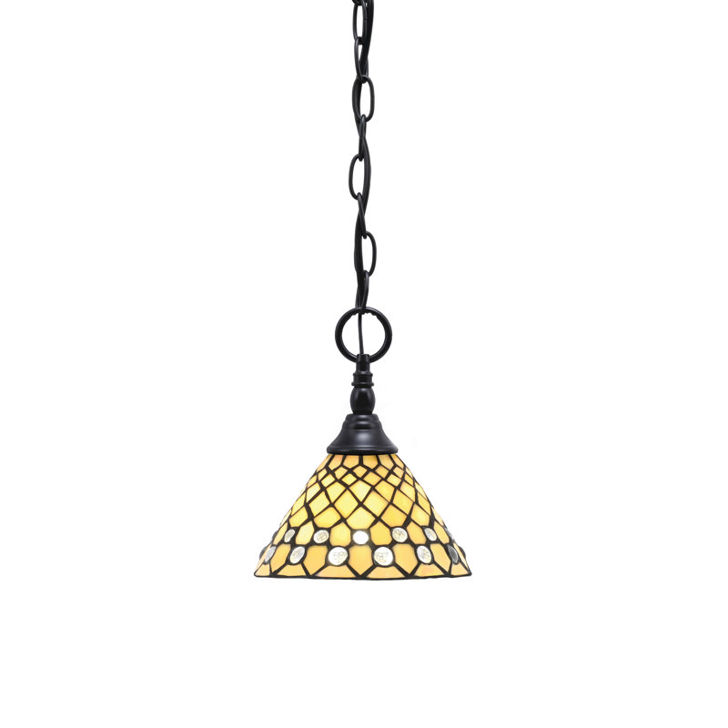 Mini-luminaire suspendu en chaîne, verre d'art 7 "Starlight, Noir mat