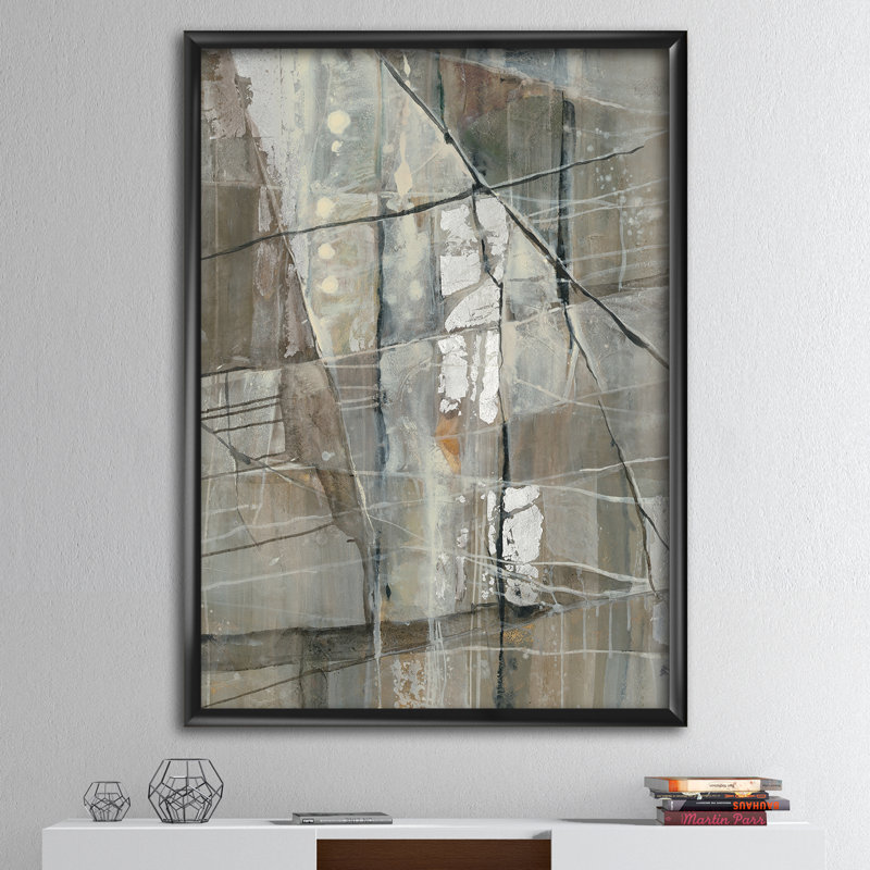 «Silver and Beige Abstract Waterpainting», reproduction sur toile encadrée, H 46 po x l 36 po x P 1,5 po, Cadre noir