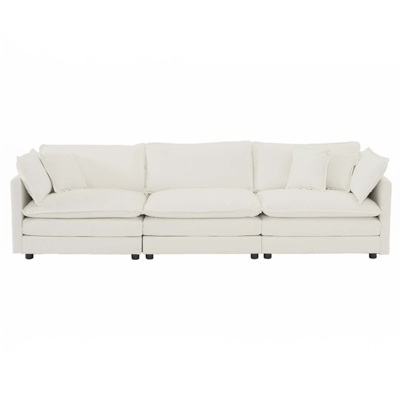 Canapé 3 places Mid-Century moderne avec 2 accoudoirs et 3 coussins décoratifs, H 33 po x l 111,5 po x P 35 po, 3, Blanc