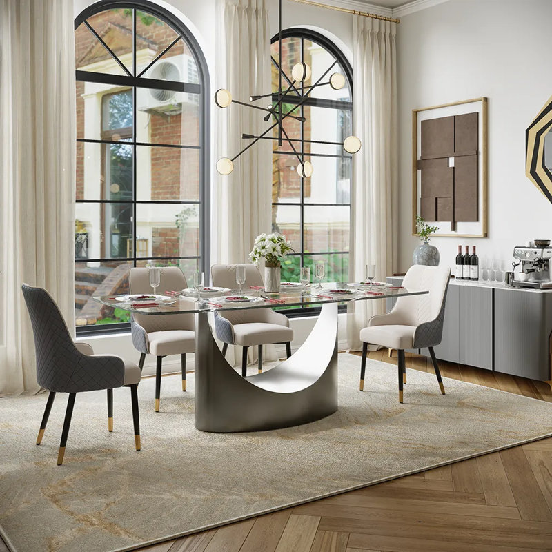 Table de salle à manger moderne en verre avec base en piédestal, H 30,70 po x L 78,74 po x l 36,61 po, Transparent / gris