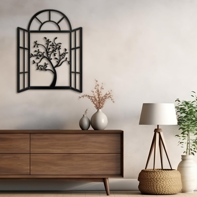 Décoration de mur murale en métal, H 30 po x l 23,44 po x P 0,05 po, Noir