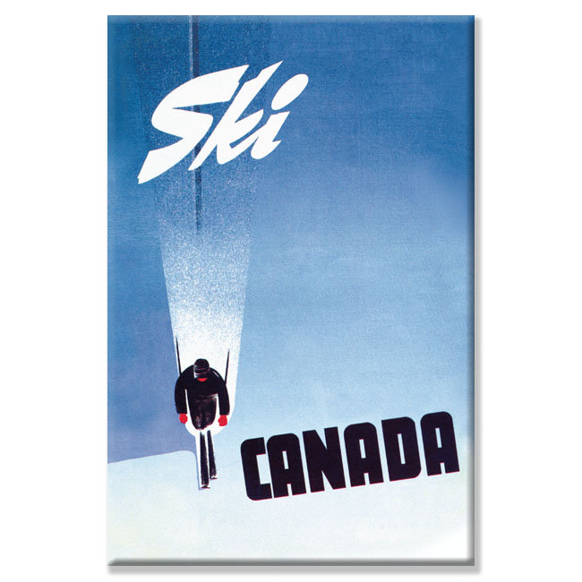 « ski canada » par peter ewart, publicité rétro sur toile tendue, H 30 po x l 20 po x P 0,5 po