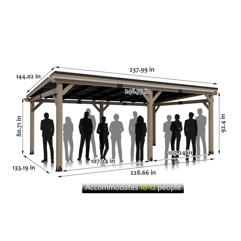 Pavillon de jardin mural en bois de cèdre massif avec toit en acier galvanisé, 20 pi L 12 pi. D