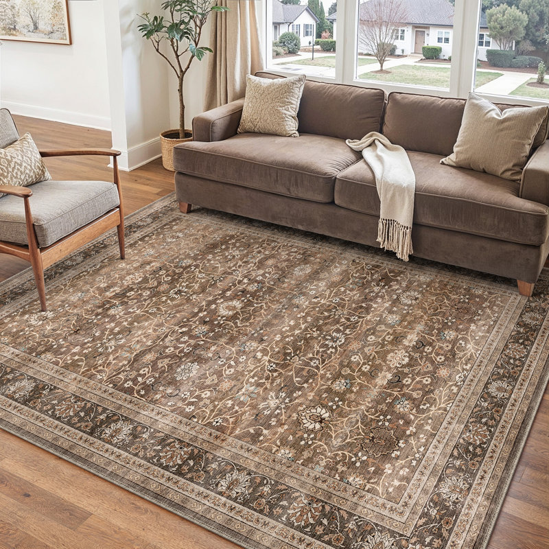 Looma Vintage Floral Area Rug with Machine Washable & Non-Slip, Rectangle 3' x 5'