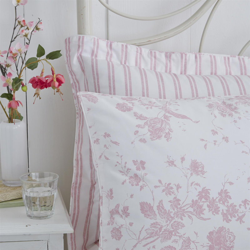 Izetta Polyester Floral Duvet Cover Set with Pillowcases, Super King Duvet Cover + 2 Standard Pillowcase, Pink