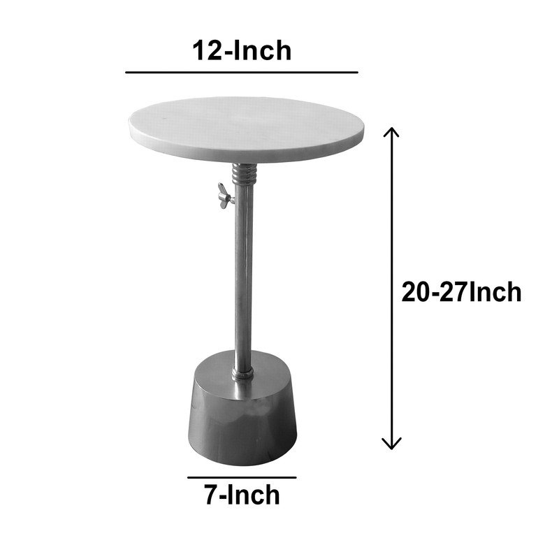Table d'appoint 12 po en marbre, table d'appoint ronde, structure en aluminium, hauteur réglable pour les petits espaces