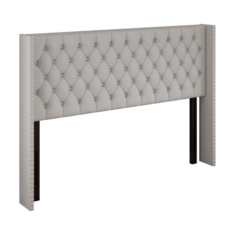 Tufted Wingback Headboard Queen Size, Gray-Velvet, Queen