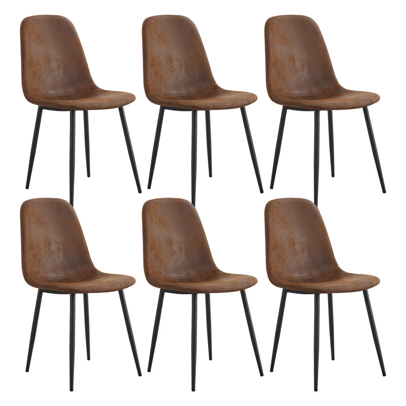Chaise de salle à manger ergonomique rembourrée avec pieds en métal, ensemble de 6, Rembourrage en mousse brune