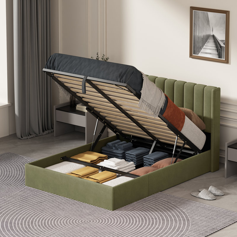 Lit plateforme avec rangement Daizia, Double, Pistache