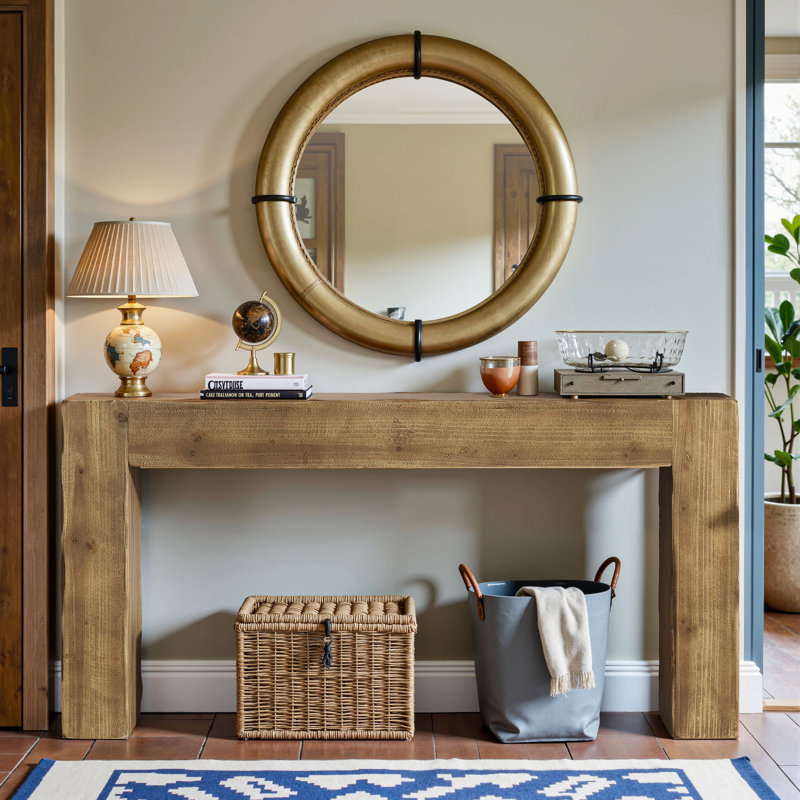 Console en bois massif de 63 pouces, table d'entrée de ferme, table d'appoint, Brun