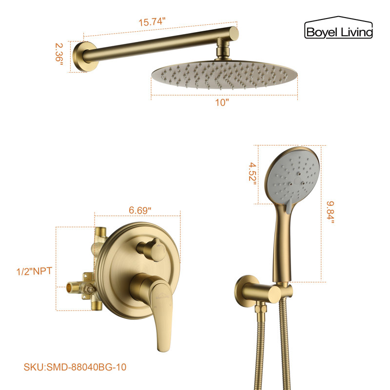 All-In-One Kit with Rough in-Valve, Brushed Gold