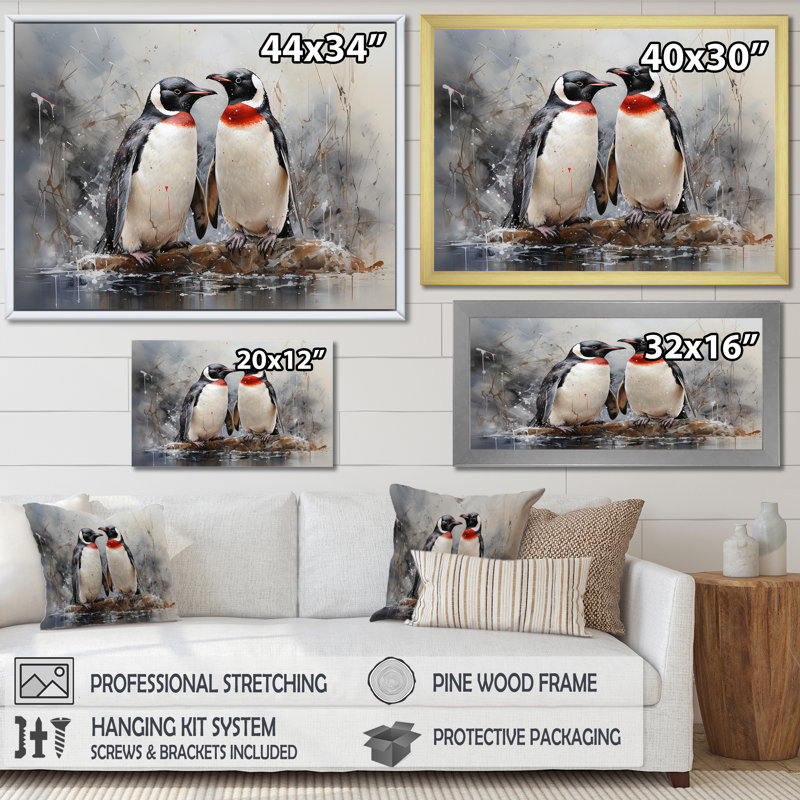 «Penguin Dreamscape», reproduction d'art sur toile, Cadre flottant blanc, H 24 po x l 32 po x P 1 po