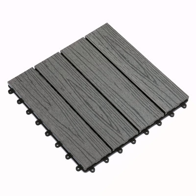 Outsunny Interlocking Deck Tiles, Pack Of 11 Outdoor Flooring Patio Tiles, 12" X 12", All Weather For Porch, Balcony, Backyard For A New Classic Look, Grey