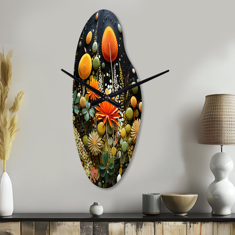 Mickelsen - Mid Century Natures Harmony II - Horloges modernes en métal incurvées de style Mid-Century, horloge murale asymétrique en métal orange