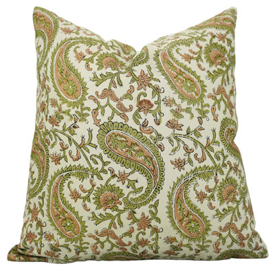 Fabdivine Block Print Cotton Linen Throw Pillow Covers, Handmade (Kiara, Green)
