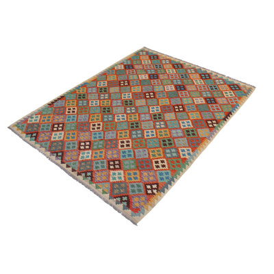 Tapis rectangulaire en laine noué à la main à motif sud-ouest de 4 pi x 5 pi 10 po Cedorah beige / vert