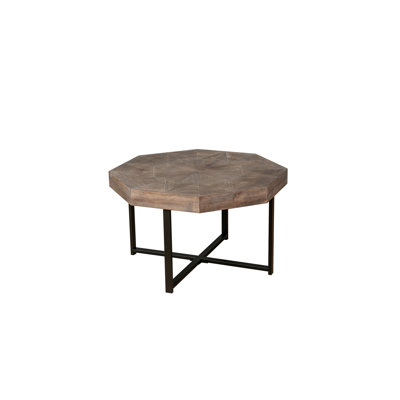 Wood Octagonal Vintage Patchwork Craft Farmhouse 30 Inch Wooden Table Top Cross Metal Legs Coffee Table For Living Room(Antique Brown)