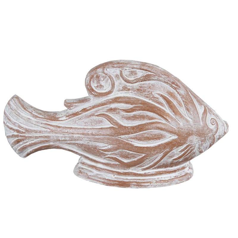 White Wash Clay Fish Sculpture