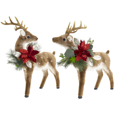 Bambi Deer With Red Wreath Set Of 2