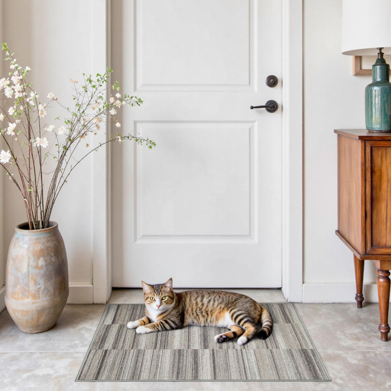 Modern Abstract Ultra-Thin Washable Area Rug, Rectangle 2' x 3', Taupe