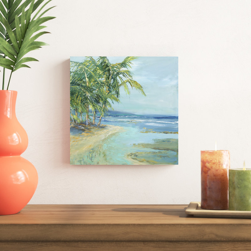 «Blue Coastal Lagoon», peinture sur toile, H 12 po x l 12 po, Toile tendue
