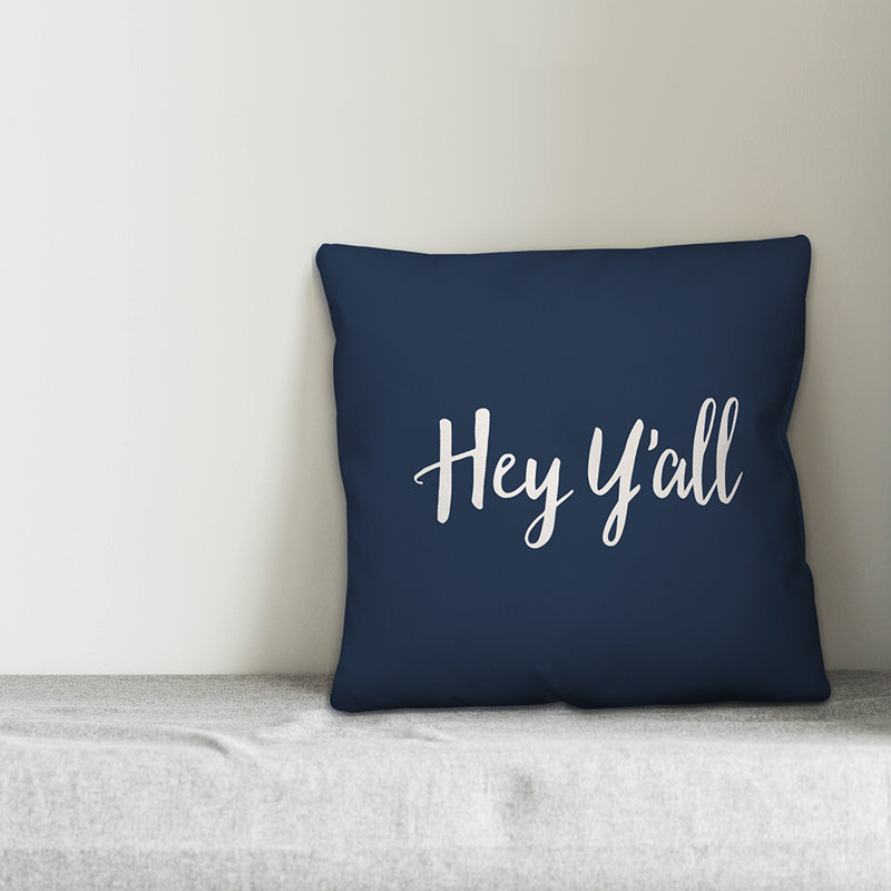  Coussin intérieur / extérieur Hey Y'all, Bleu marine, H 16 po x l 16 po