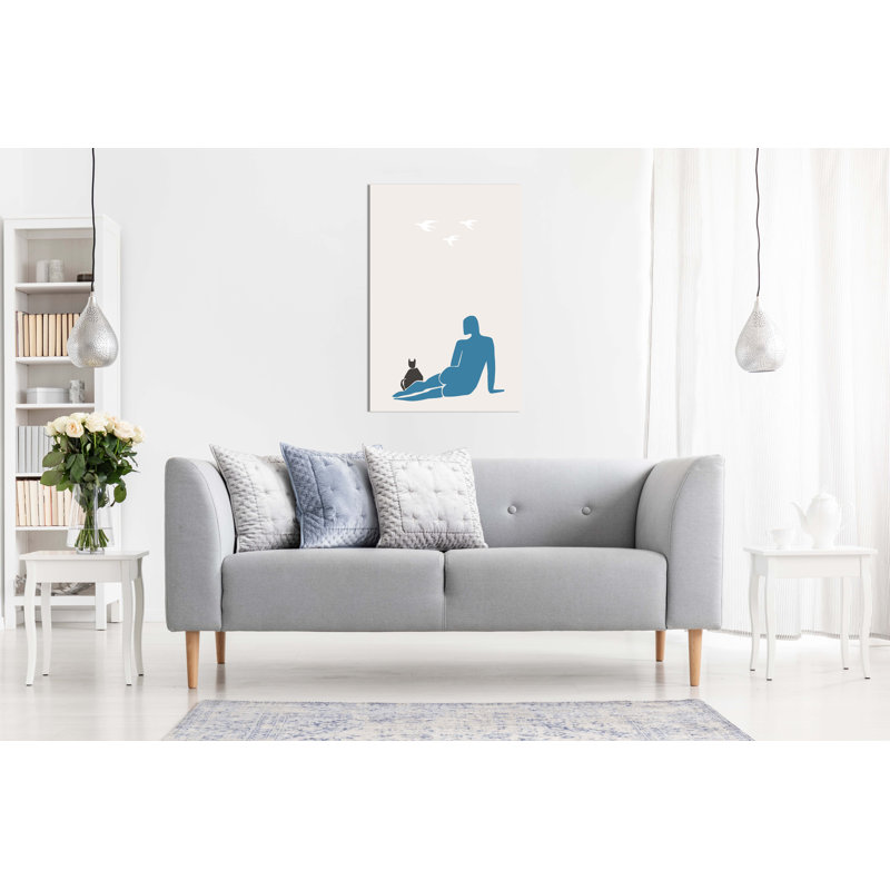 Blue Woman And Black Cat Abstract Artistic - Wrapped Canvas Art Prints, 76cm H x 51cm W