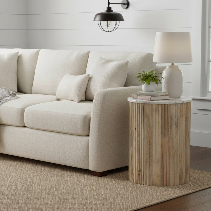 Table d'appoint en marbre et bois de manguier