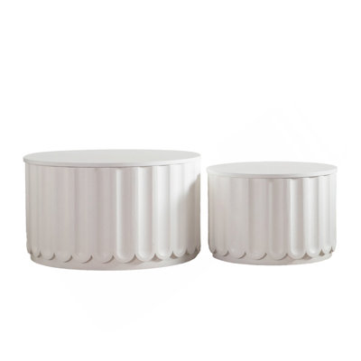 Ensemble de tables de rangement rondes blanches avec couvercle escamotable