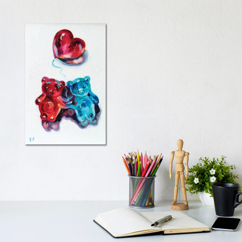 Rubber Bear Couple by Katharina Valeeva - Wrapped Canvas Painting, 20.32 cm H x 30.48 cm W