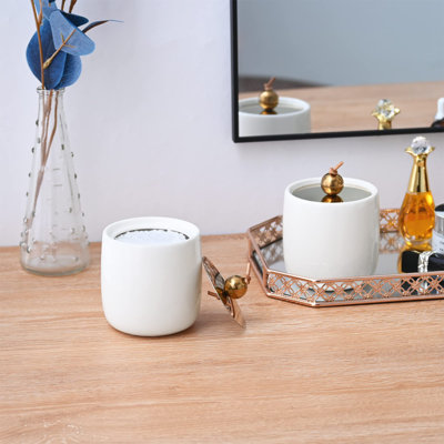 Distributeur de porte-céramique en céramique avec couvercles, organisateur de meuble-lavabo blanc apothicaire en pots pour la décoration intérieure, boîte de salle de bain, paquet de 2 (blanc)