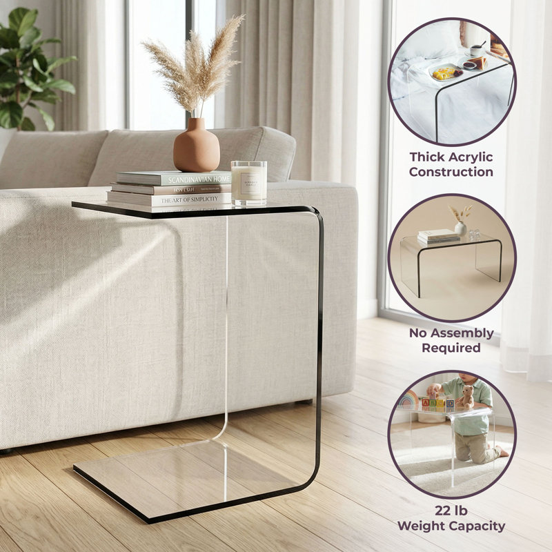 Clear Acrylic C-Shape Side Table, Brown, 24" H x 12" W x 14" D