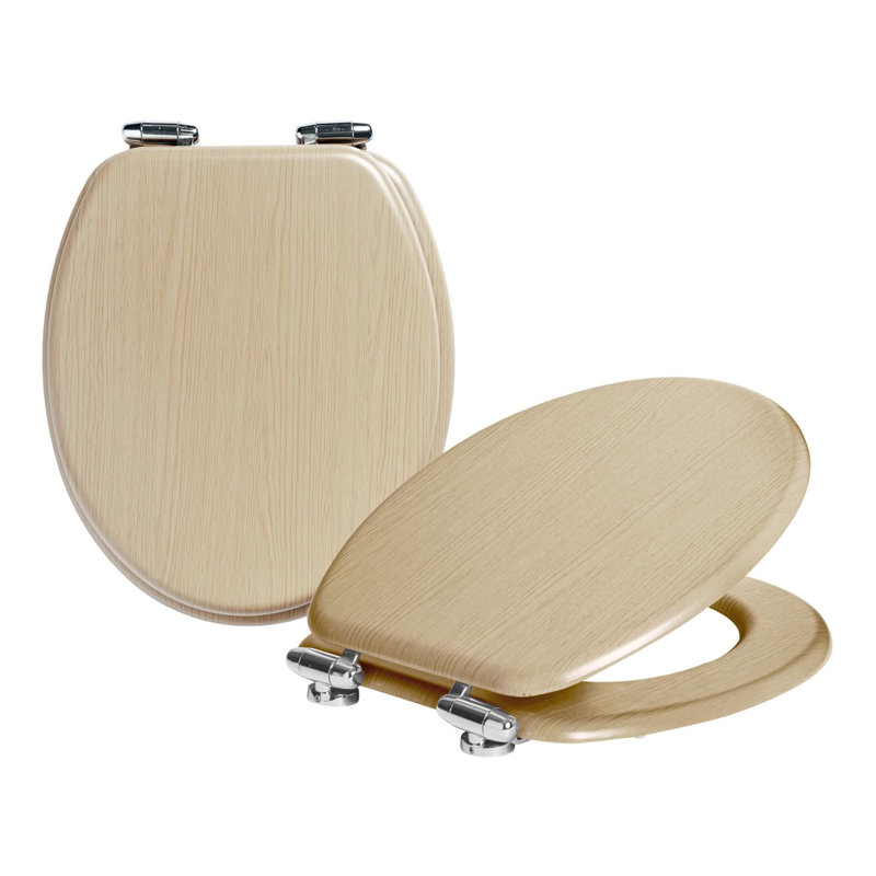 Harbour Housewares - 2x Soft Close Wooden Toilet Seats - Oak Effect, Light Oak