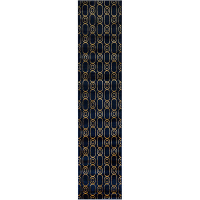 Tapis de couloir contemporain bleu marine et doré Vincente
